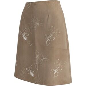 Vintage Worth Petite Tan Cream Suede Leather Skirt Y2k Boho Chic Indie Floral 4P
